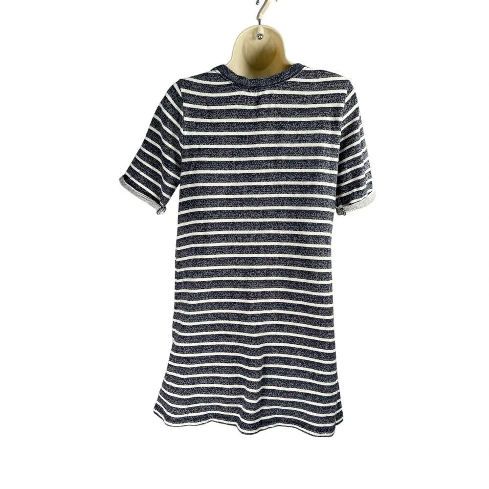 French Connection Tunic Dress 2 Navy Stripe Terry Patch Pockets Mini Vacation